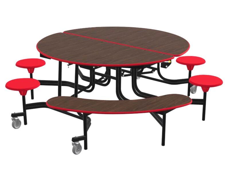 Classroom Select Mobile Table with Stools and Benches, Round, 60 Inches 4001987
